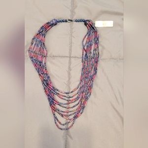 Purple Pink Patina Finish Multistrand Beaded Boho Necklace Laura Gayle New